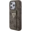 Guess Grip Stand 4G Triangle Strass hátlap, tok iPhone 15 Pro, barna