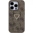 Guess Grip Stand 4G Triangle Strass hátlap, tok iPhone 15 Pro, barna