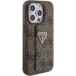 Guess Grip Stand 4G Triangle Strass hátlap, tok iPhone 15 Pro, barna