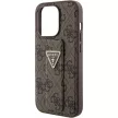Guess Grip Stand 4G Triangle Strass hátlap, tok iPhone 15 Pro, barna