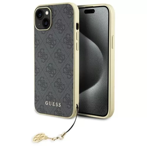 Guess 4G Charms Collection hátlap, tok iPhone 15 Plus, szürke