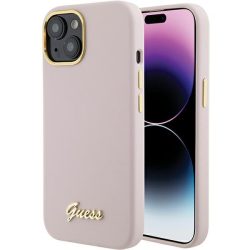   Guess iPhone 15 Silicone Script Metal Logo & Frame (GUHCP15SSMBSLP) hátlap, tok, rózsaszín