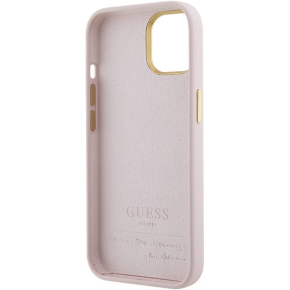 Guess iPhone 15 Silicone Script Metal Logo & Frame (GUHCP15SSMBSLP) hátlap, tok, rózsaszín