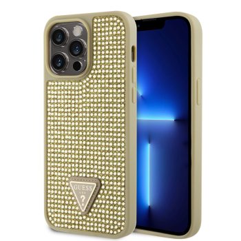   Guess Rhinestones Triangle Metal Logo iPhone 15 Pro Max hátlap, tok, arany