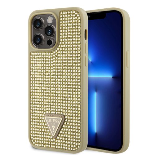 Guess Rhinestones Triangle Metal Logo iPhone 15 Pro Max hátlap, tok, arany