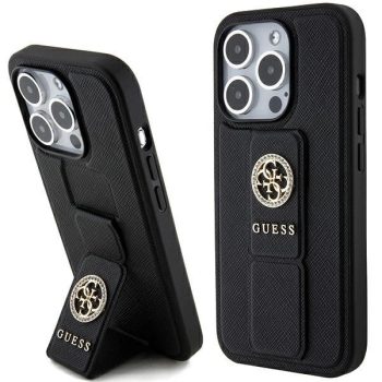   Guess Grip Stand 4G Saffiano Strass hátlap, tok iPhone 15 Pro Max, fekete