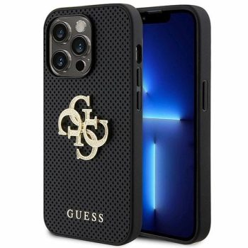   Guess Leather Perforated 4G Glitter Logo hátlap, tok iPhone 15 Pro Max, fekete