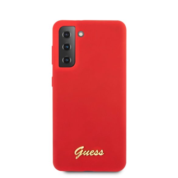 Guess Samsung Galaxy S21 Plus Silicone Script Metal Logo (GUHCS21MLSLMGRE) hátlap, tok, piros
