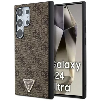  Guess GUHCS24LPGS4TDW Grip Stand 4G Triangle Strass Samsung Galaxy S24 Ultra hátlap, tok, barna