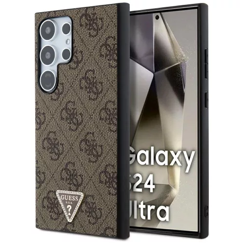 Guess GUHCS24LPGS4TDW Grip Stand 4G Triangle Strass Samsung Galaxy S24 Ultra hátlap, tok, barna