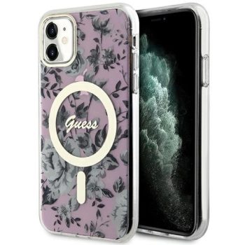   Guess GUHMN61HCFWSP iPhone 11/Xr 6.1" hátlap, tok Flower MagSafe, rózsaszín