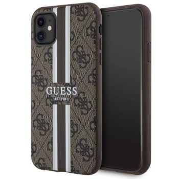   Guess GUHMN61P4RPSW iPhone 11/Xr hátlap, tok 4G Printed Stripes MagSafe, barna