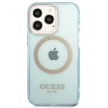 Guess Gold Outline Translucent MagSafe hátlap, tok iPhone 13 Pro/iPhone 13, kék