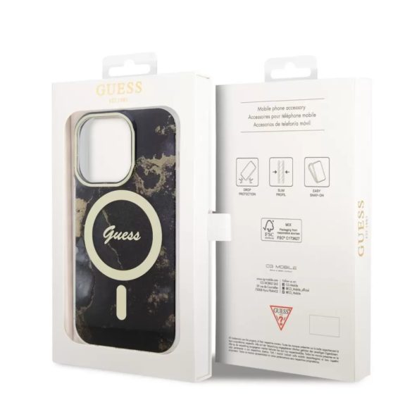 Guess iPhone 13 Pro Marble IML MagSafe (GUHMP13LHTMRSK) Magsafe kompatibilis hátlap, tok, fekete