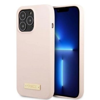   Guess GUHMP13LSPLP iPhone 13 Pro/13 6.1" hátlap, tok Silicone Logo Plate MagSafe, rózsaszín