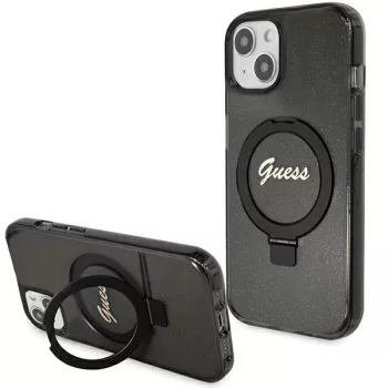   Guess GUHMP13MHRSGSK Ring Stand Script Glitter MagSafe iPhone 13 6.1" hátlap, tok, fekete