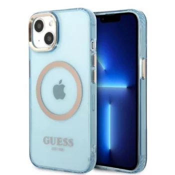   Guess Gold Outline Translucent MagSafe hátlap, tok iPhone 13, kék