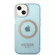 Guess Gold Outline Translucent MagSafe hátlap, tok iPhone 13, kék