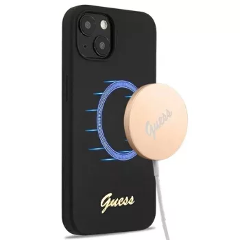   Guess GUHMP13MLSLMGBK iPhone 13 6.1" hátlap, tok Silicone Script Gold Logo Magsafe, fekete