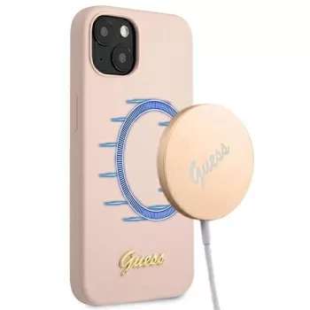   Guess GUHMP13MLSLMGLP iPhone 13 6.1" hátlap, tok Silicone Script Gold Logo Magsafe, rózsaszín