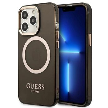   Guess Gold Outline Translucent MagSafe hátlap, tok iPhone 13 Pro Max, fekete