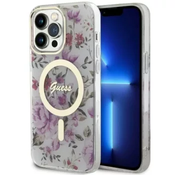   Guess iPhone 14 Pro Magsafe Flower MagSafe (GUHMP14LHCFWST) MagSafe hátlap, tok, átlátszó