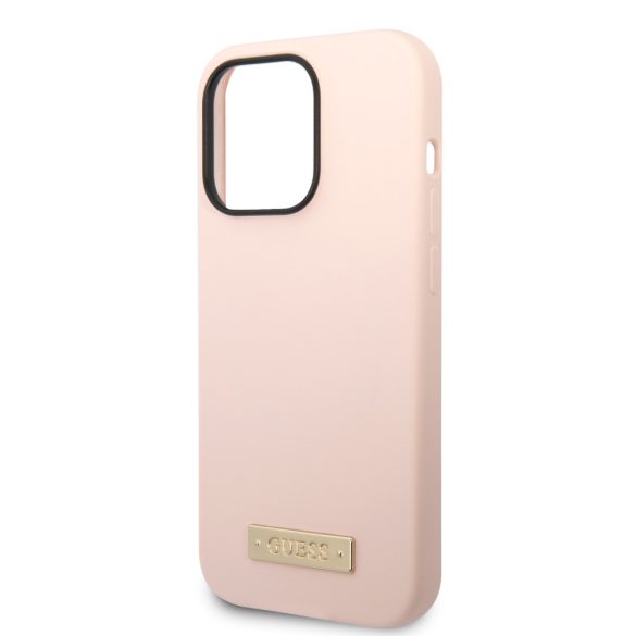 Guess iPhone 14 Silicone Metal Logo MagSafe (GUHMP14LSBPLP) Magsafe kompatibilis hátlap, tok, rózsaszín