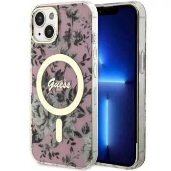   Guess GUHMP14MHCFWWSP Flower MagSafe iPhone 14 Plus// 15 Plus 6.7" różowy /, hátlap, tok, rózsaszín