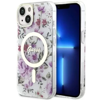   Guess GUHMP14MHCFWST iPhone 14 Plus 6.7" hátlap, tok Flower MagSafe, átlátszó