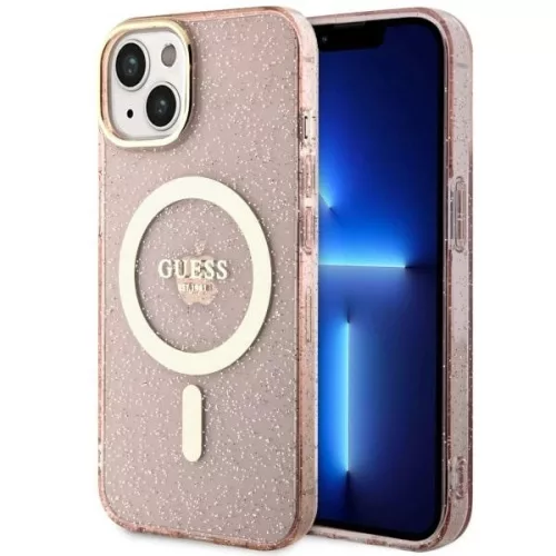 Guess GUHMP14MHCMCGP iPhone 14 Plus 6.7" hátlap, tok Glitter Gold MagSafe, rózsaszín