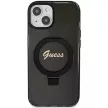 Guess GUHMP14SHRSGSK Ring Stand Script Glitter MagSafe iPhone 14 6.1", hátlap, tok, fekete