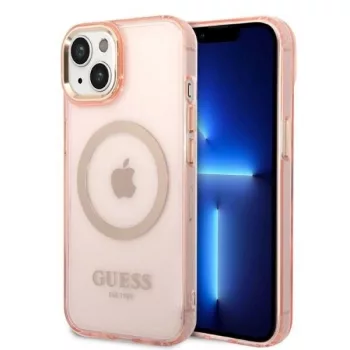   Guess GUHMP14SHTCMP iPhone 14 6.1" hátlap, tok Gold Outline Translucent MagSafe, rózsaszín