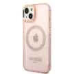 Guess GUHMP14SHTCMP iPhone 14 6.1" hátlap, tok Gold Outline Translucent MagSafe, rózsaszín