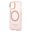 Guess GUHMP14SHTCMP iPhone 14 6.1" hátlap, tok Gold Outline Translucent MagSafe, rózsaszín