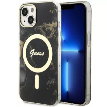   Guess GUHMP14SHTMRSK iPhone 14 6.1" hátlap, tok Golden Marble MagSafe, fekete