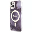 Guess GUHMP14SHTMRSU iPhone 14 6.1" hátlap, tok Golden Marble MagSafe, lila