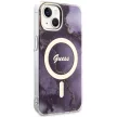 Guess GUHMP14SHTMRSU iPhone 14 6.1" hátlap, tok Golden Marble MagSafe, lila