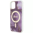 Guess GUHMP14SHTMRSU iPhone 14 6.1" hátlap, tok Golden Marble MagSafe, lila