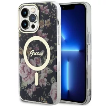   Guess GUHMP14XHCFWSK iPhone 14 Pro Max 6.7" hátlap, tok Flower MagSafe, fekete