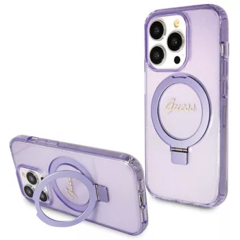   Guess GUHMP14XHRSGSU Ring Stand Script Glitter MagSafe iPhone 14 Pro Max 6.7", tok, lila