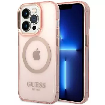   Guess GUHMP14XHTCMP iPhone 14 Pro Max 6.7" hátlap, tok Gold Outline Translucent MagSafe, rózsaszín