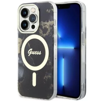   Guess GUHMP14XHTMRSK iPhone 14 Pro Max 6.7" hátlap, tok Golden Marble MagSafe, fekete