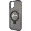 Guess Ring Stand Script Glitter MagSafe hátlap, tok iPhone 15, fekete