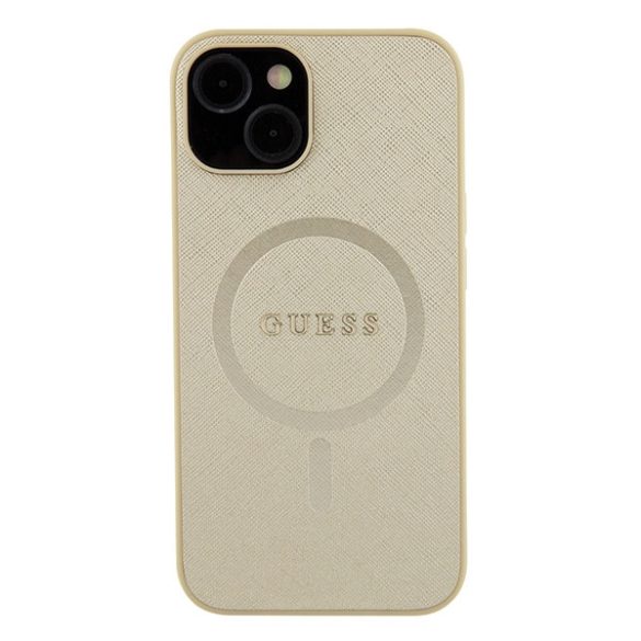 Guess iPhone 15 Saffiano MagSafe (GUHMP15SPSAHMCB) magsafe kompatibilis hátlap, tok, arany