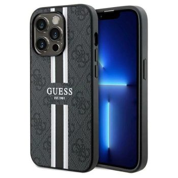   Guess GUHMP15XP4RPSK iPhone 15 Pro Max 6.7", hátlap, tok, fekete 4G nyomtatott csíkos MagSafe tok 4G
