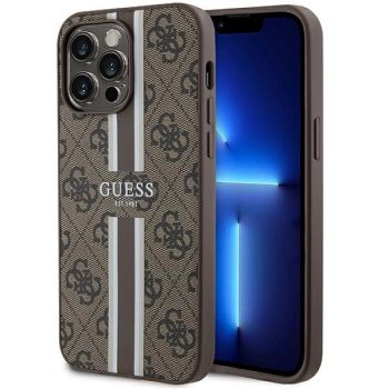   Guess 4G Printed Stripes MagSafe hátlap, tok iPhone 15 Pro Max, barna