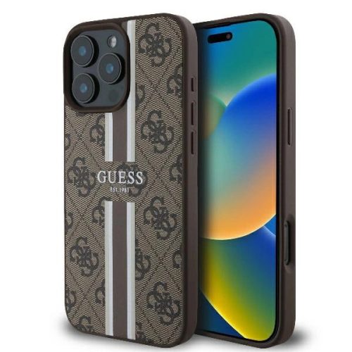 Guess GUHMP16LP4RPSW iPhone 16 Pro 6.3" barna keménytok 4G nyomtatott csíkokkal MagSafe