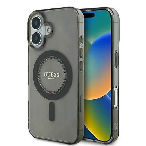 Guess iPhone 16 Plus Magsafe IML Rhinestones (GUHMP16MPFTDTEK) MagSafe hátlap, tok, fekete