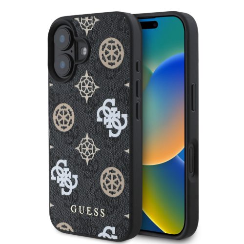 Guess iPhone 16 PU 4G Peony Magsafe Case (GUHMP16SP4PWPK) Magsafe kompatibilis hátlap, tok, fekete