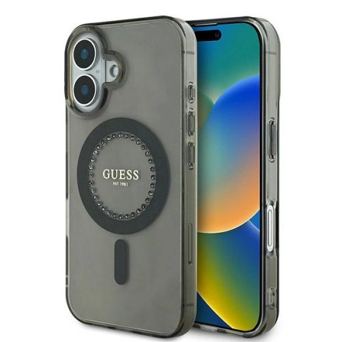Guess GUHMP16SPFTDTEK iPhone 16 6.1" IML Strassz MagSafe tok, fekete